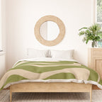 Retro Modern Liquid Swirl Abstract Pattern Square in Mid Mod Olive Green and Beige Duvet Cover Gallery Image 3