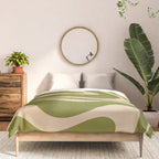 Retro Modern Liquid Swirl Abstract Pattern Square in Mid Mod Olive Green and Beige Comforter Gallery Image 3