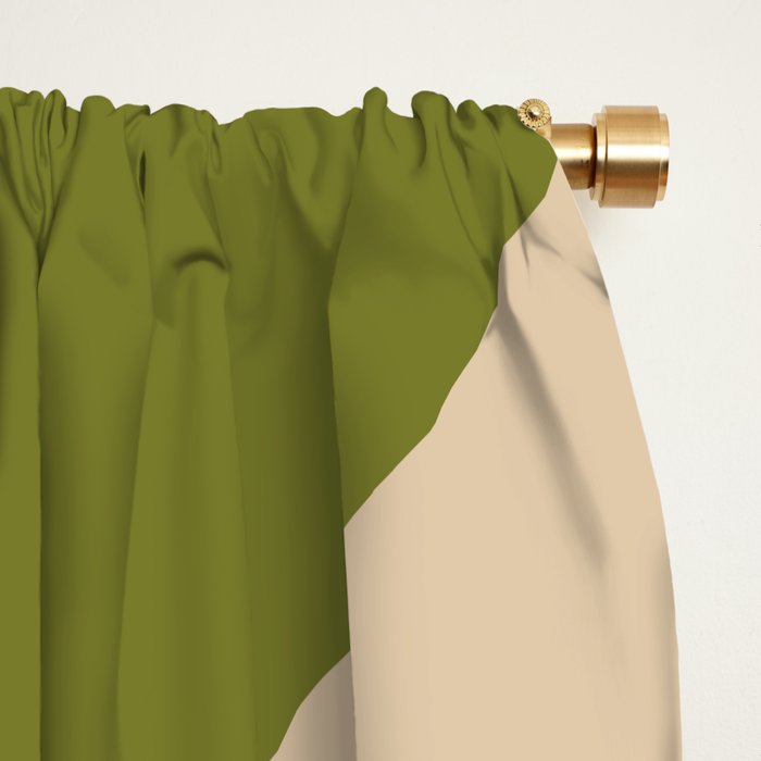 Retro Modern Liquid Swirl Abstract Pattern Square in Mid Mod Olive Green and Beige Window Curtain Gallery Image 2