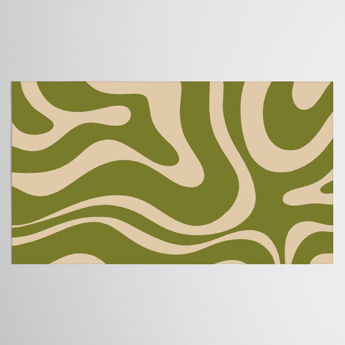 Retro Modern Liquid Swirl Abstract Pattern Square in Mid Mod Olive Green and Beige Tablecloth Gallery Image 2