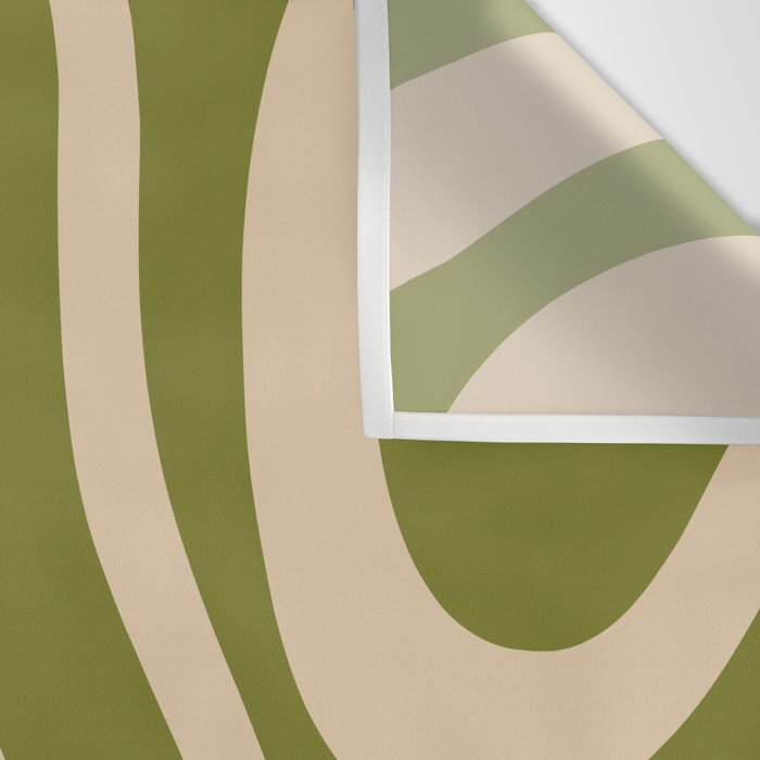 Retro Modern Liquid Swirl Abstract Pattern Square in Mid Mod Olive Green and Beige Wall Tapestry Gallery Image 3