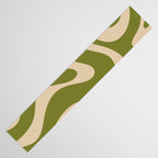 Retro Modern Liquid Swirl Abstract Pattern Square in Mid Mod Olive Green and Beige Table Runner Gallery Image 3