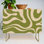 Retro Modern Liquid Swirl Abstract Pattern Square in Mid Mod Olive Green and Beige Credenza Gallery Image 1