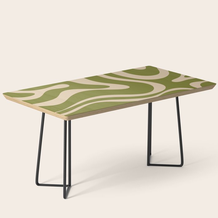 Retro Modern Liquid Swirl Abstract Pattern Square in Mid Mod Olive Green and Beige Coffee Table Gallery Image 1