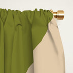 Retro Modern Liquid Swirl Abstract Pattern Square in Mid Mod Olive Green and Beige Window Curtain Gallery Image 2