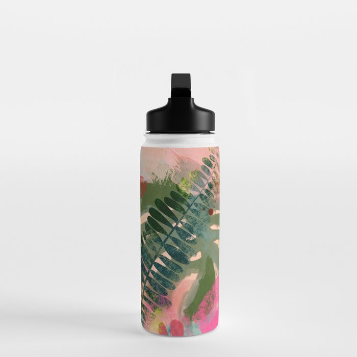 pink jungle leaves art abstract Water Bottle Gallery Image 3