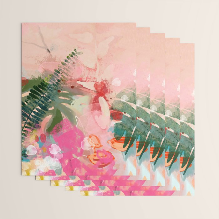 pink jungle leaves art abstract Wrapping Paper Gallery Image 3