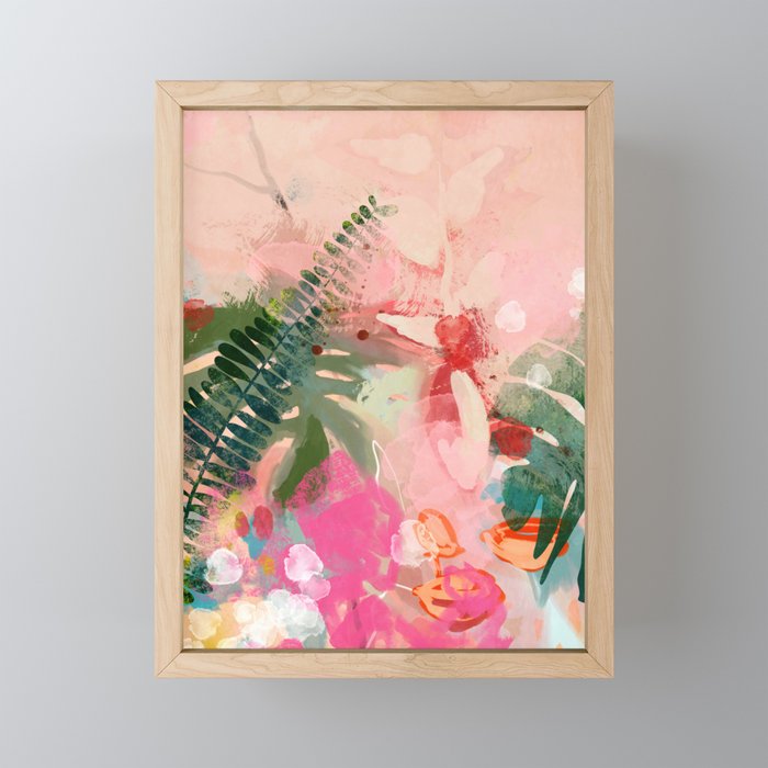 pink jungle leaves art abstract Mini Art Print Gallery Image 1