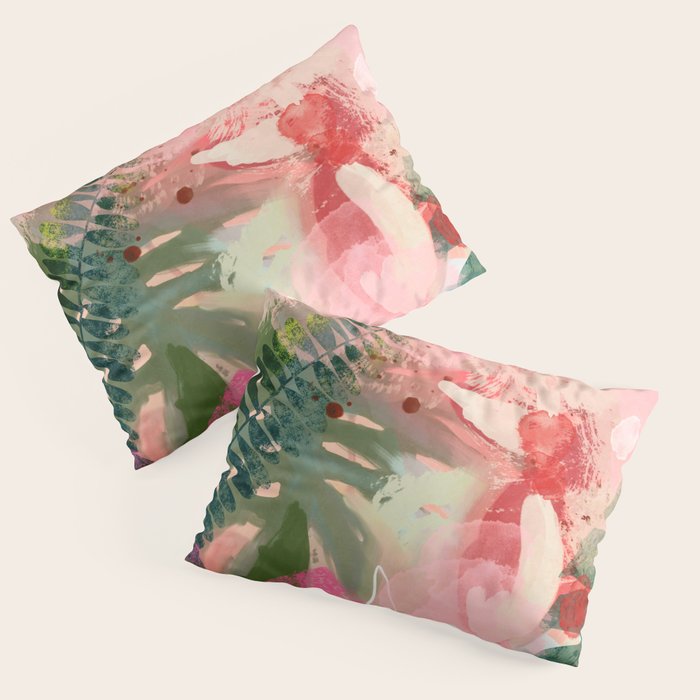 pink jungle leaves art abstract Pillow Sham Gallery Image 3