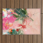 pink jungle leaves art abstract Outdoor Rug Gallery Image 1