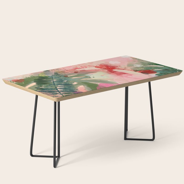 pink jungle leaves art abstract Coffee Table Gallery Image 1
