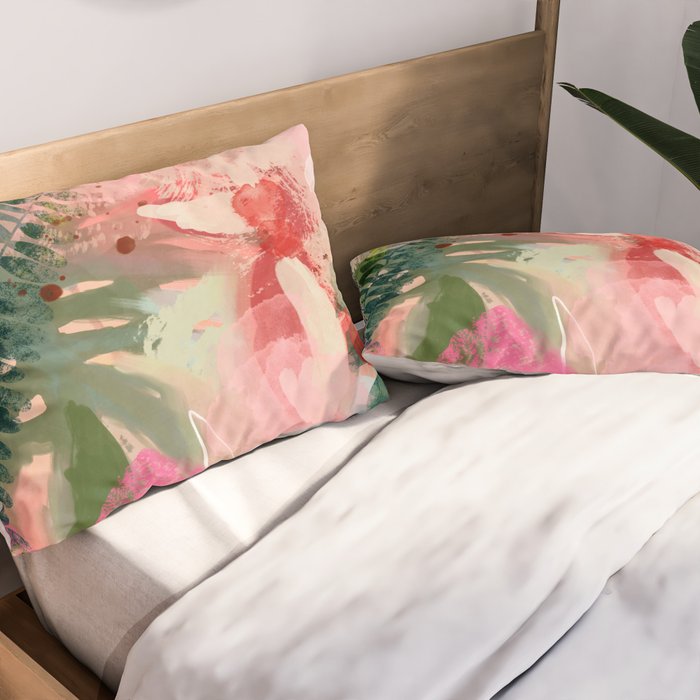 pink jungle leaves art abstract Pillow Sham Gallery Image 2