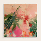 pink jungle leaves art abstract Wood Wall Art Gallery Image 1
