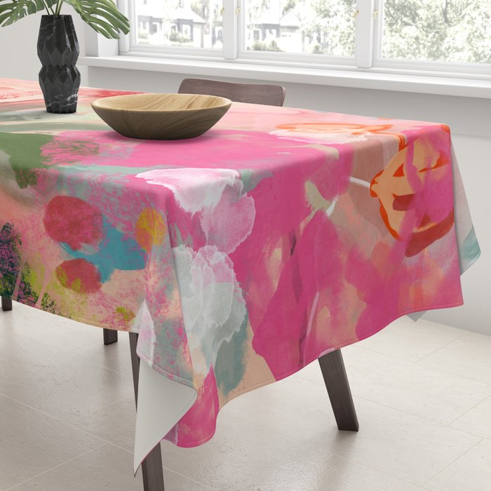 pink jungle leaves art abstract Tablecloth Gallery Image 3
