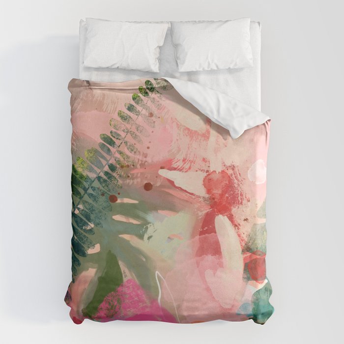 pink jungle leaves art abstract Duvet Cover Gallery Image 6