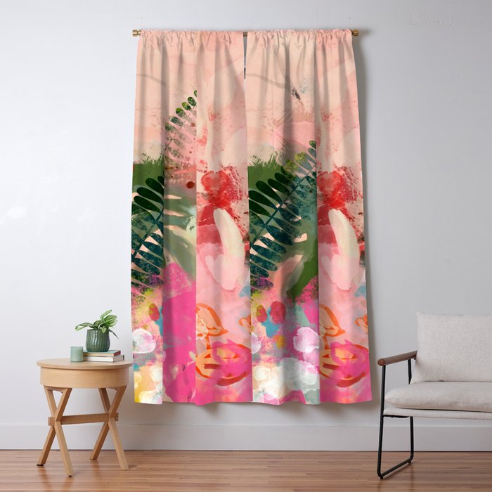 pink jungle leaves art abstract Window Curtain Gallery Image 5