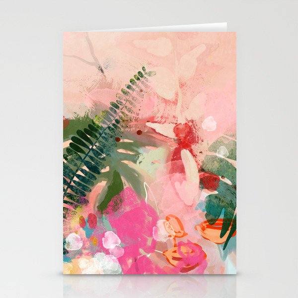 pink jungle leaves art abstract Stationery Card Gallery Image 1