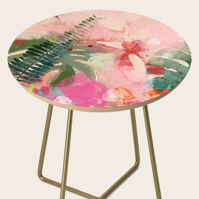 pink jungle leaves art abstract Side Table Gallery Image 2
