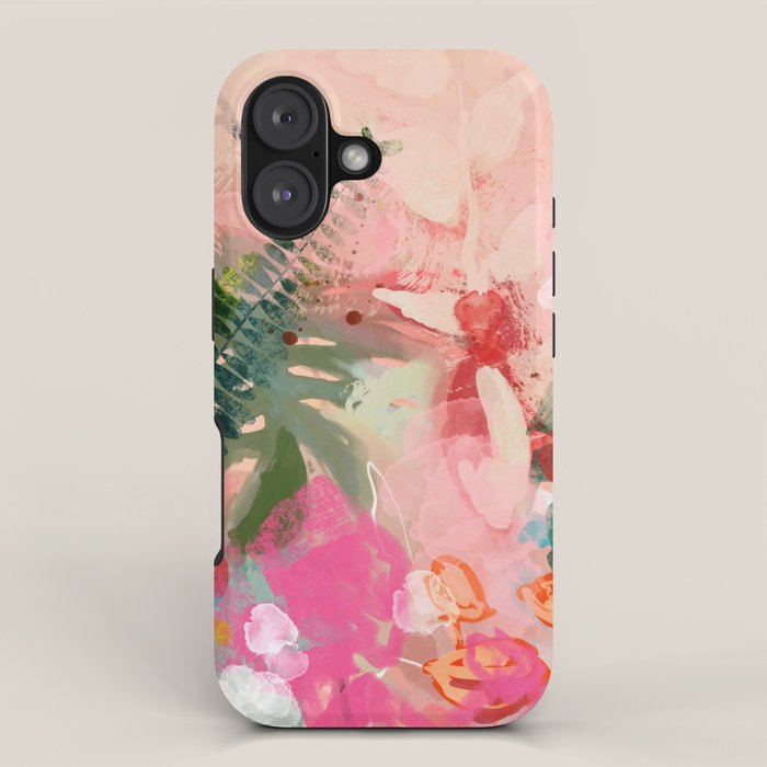 pink jungle leaves art abstract iPhone Case Gallery Image 1