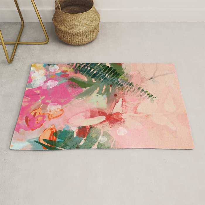 pink jungle leaves art abstract Rug Gallery Image 1