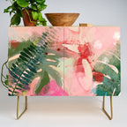 pink jungle leaves art abstract Credenza Gallery Image 1