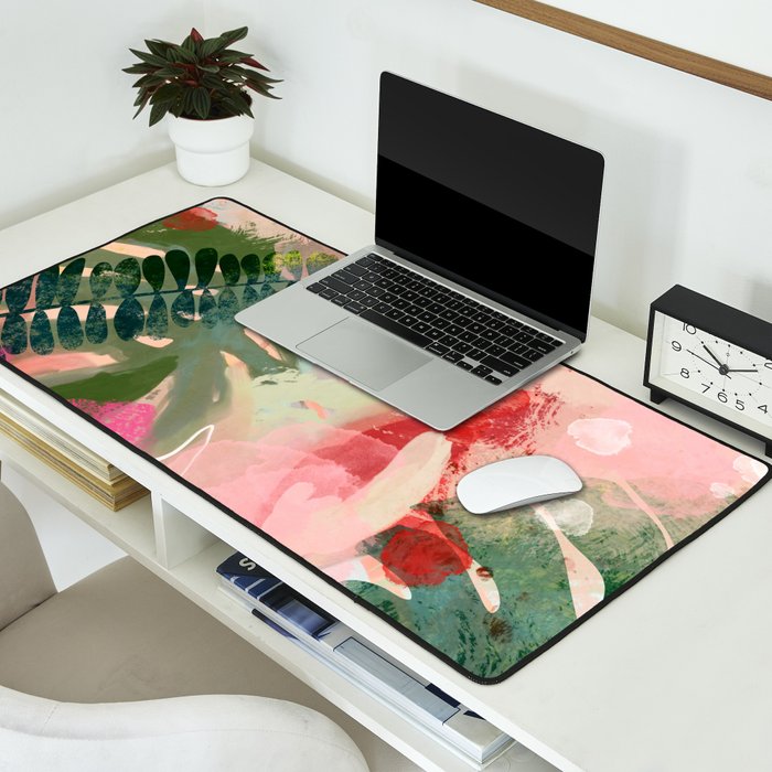 pink jungle leaves art abstract Desk Mat Gallery Image 2