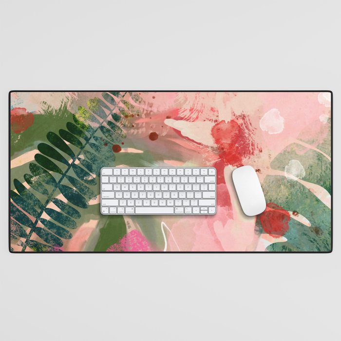 pink jungle leaves art abstract Desk Mat Gallery Image 1