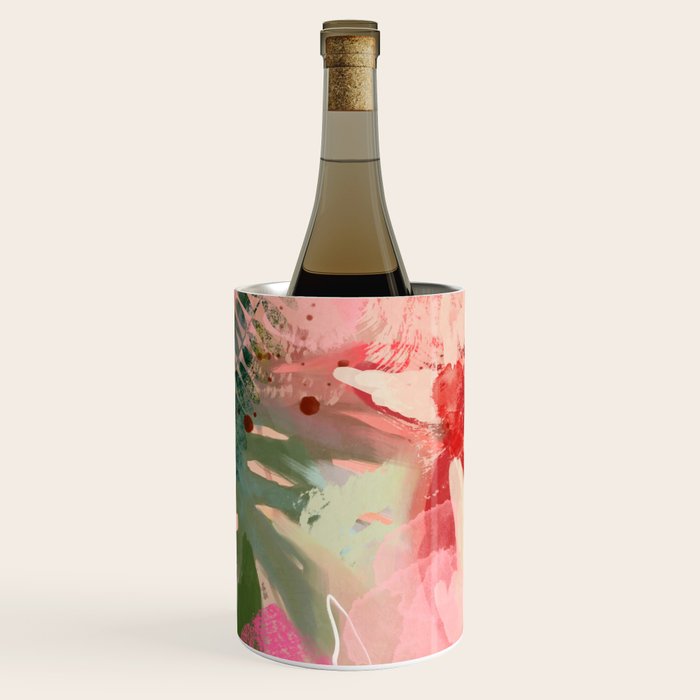 pink jungle leaves art abstract Wine Chiller Gallery Image 1