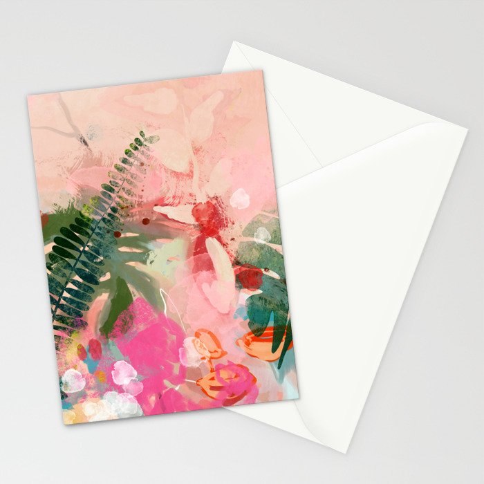 pink jungle leaves art abstract Stationery Card Gallery Image 2