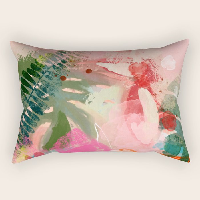pink jungle leaves art abstract Rectangular Pillow Gallery Image 1