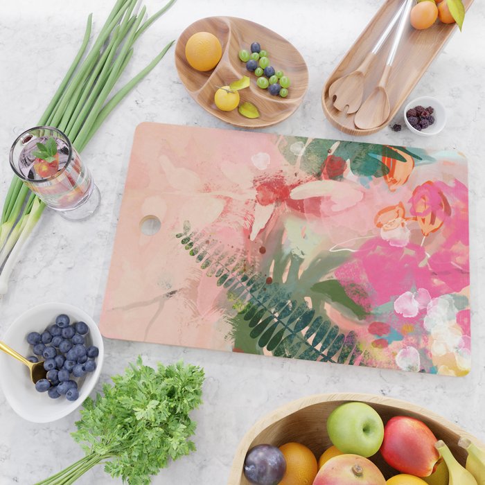 pink jungle leaves art abstract Cutting Board Gallery Image 2