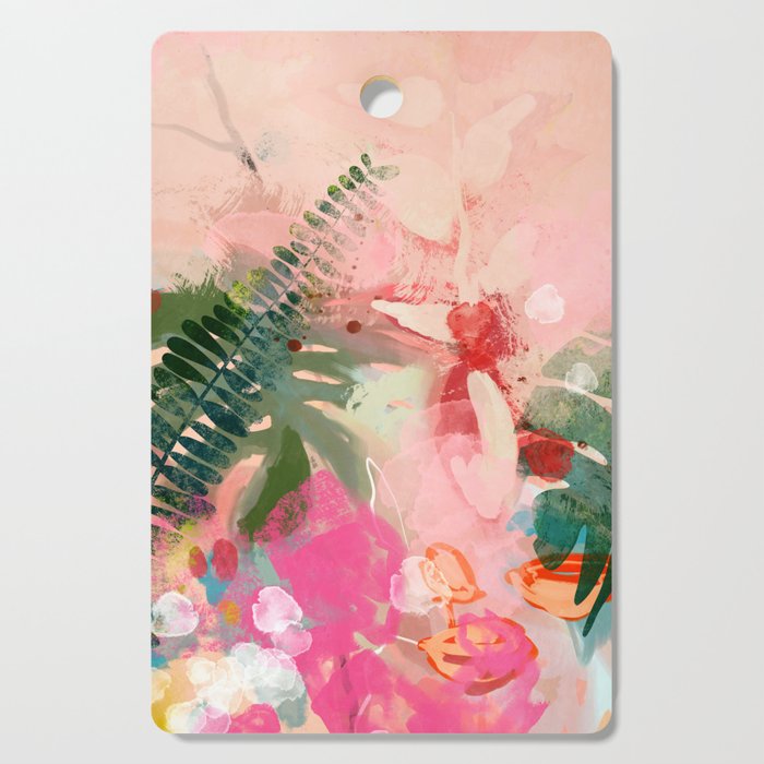 pink jungle leaves art abstract Cutting Board Gallery Image 1