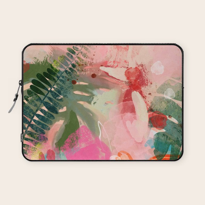 pink jungle leaves art abstract Laptop Sleeve Gallery Image 1