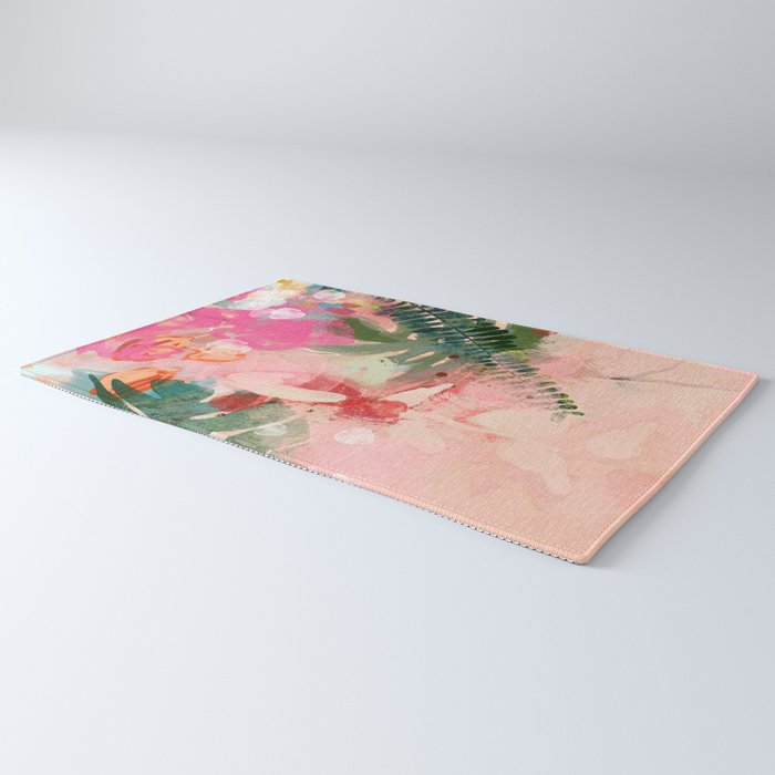 pink jungle leaves art abstract Rug Gallery Image 3