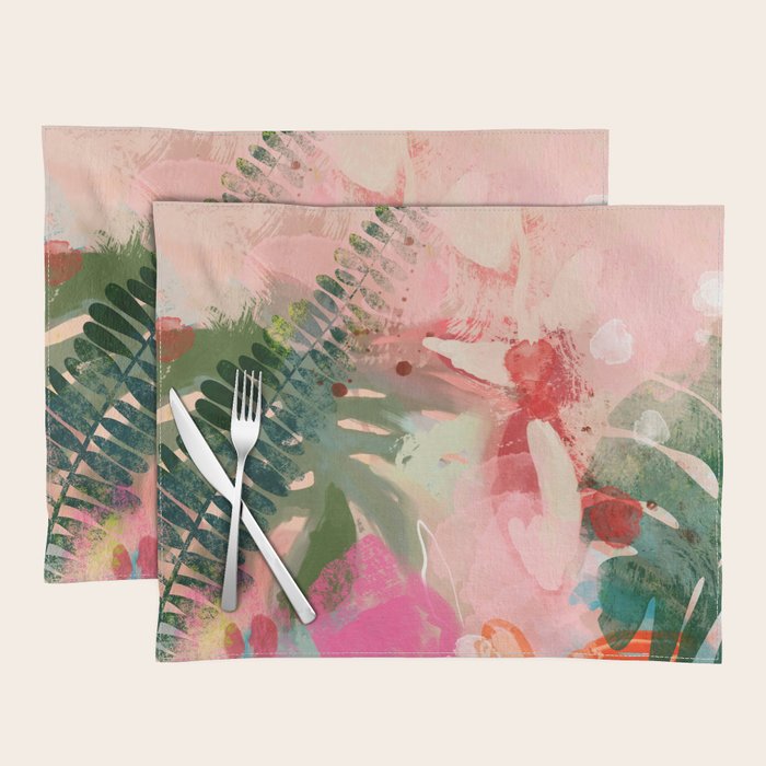 pink jungle leaves art abstract Placemat Gallery Image 1