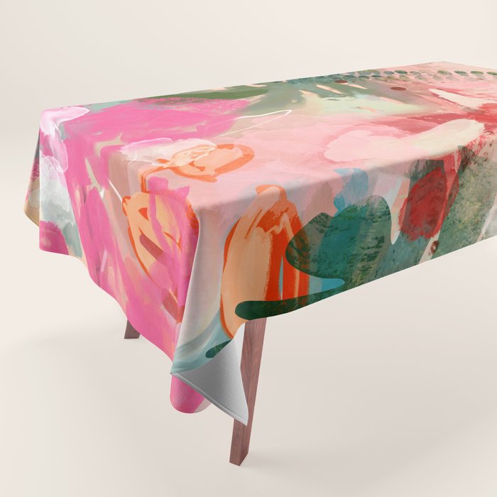 pink jungle leaves art abstract Tablecloth Gallery Image 1