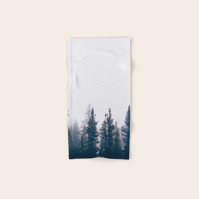Minimalist Landscape Photo Pine Tree Silhouette Misty Forest Bath Towel Gallery Image 1