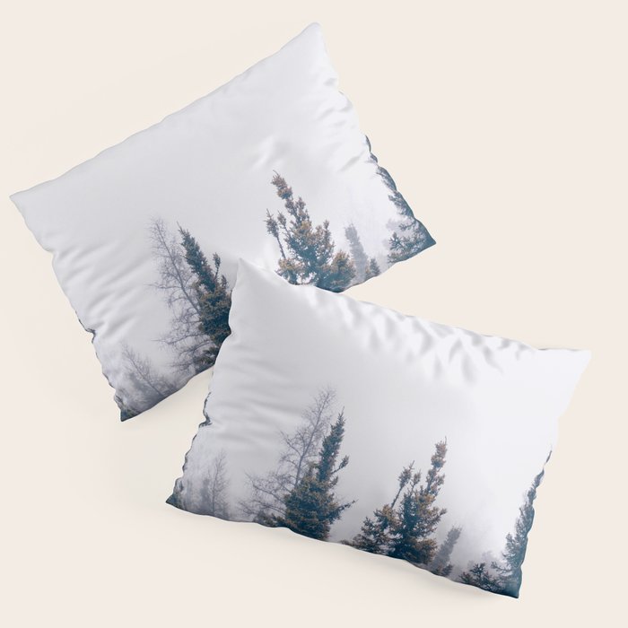 Minimalist Landscape Photo Pine Tree Silhouette Misty Forest Pillow Sham Gallery Image 3