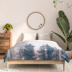 Minimalist Landscape Photo Pine Tree Silhouette Misty Forest Comforter Gallery Image 3