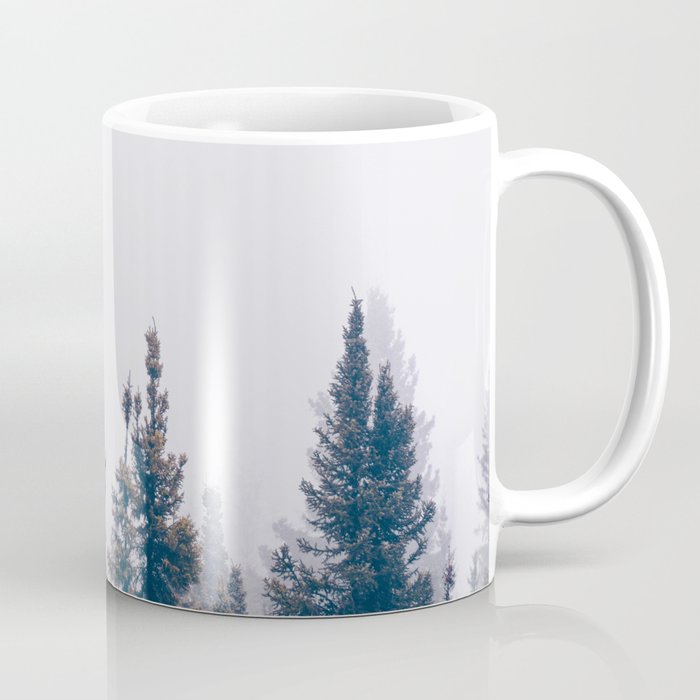 Minimalist Landscape Photo Pine Tree Silhouette Misty Forest Coffee Mug Gallery Image 1