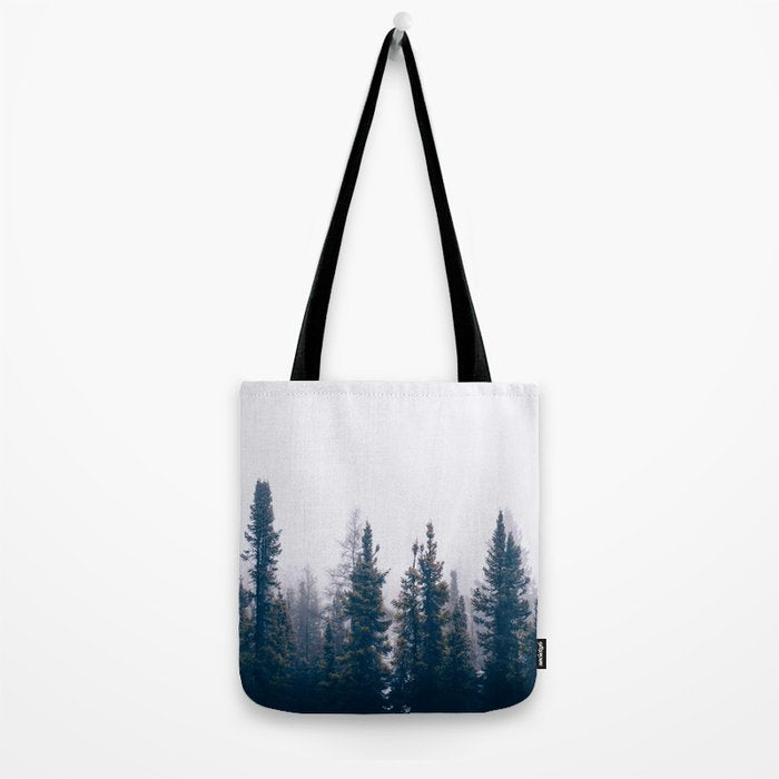 Minimalist Landscape Photo Pine Tree Silhouette Misty Forest Tote Bag Gallery Image 2