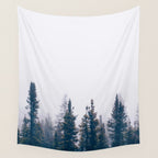 Minimalist Landscape Photo Pine Tree Silhouette Misty Forest Wall Tapestry Gallery Image 4