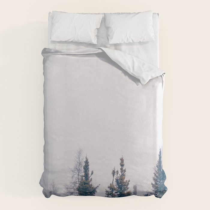 Minimalist Landscape Photo Pine Tree Silhouette Misty Forest Duvet Cover Gallery Image 6