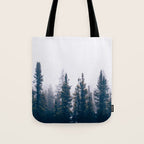 Minimalist Landscape Photo Pine Tree Silhouette Misty Forest Tote Bag Gallery Image 1