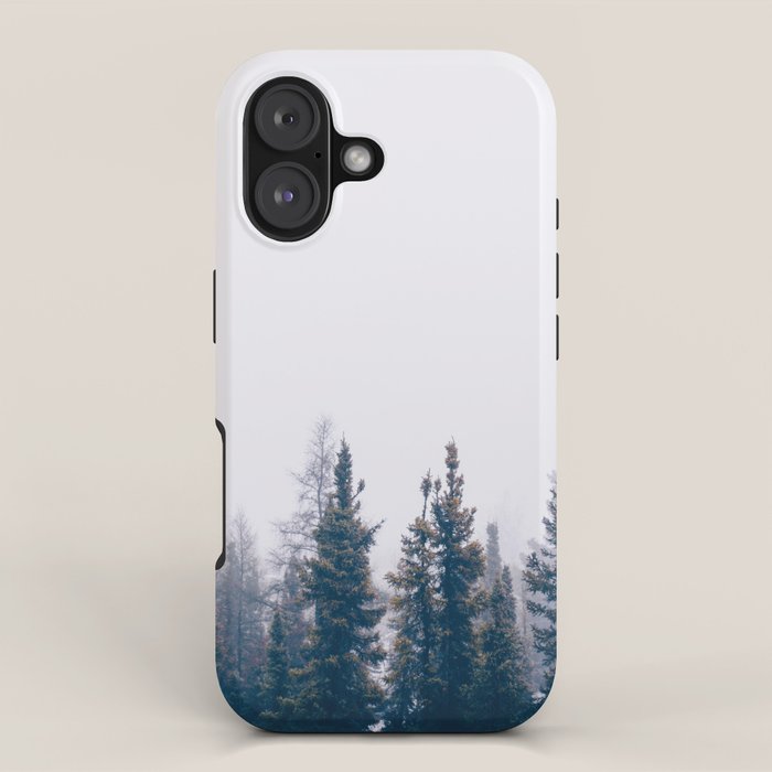 Minimalist Landscape Photo Pine Tree Silhouette Misty Forest iPhone Case Gallery Image 1