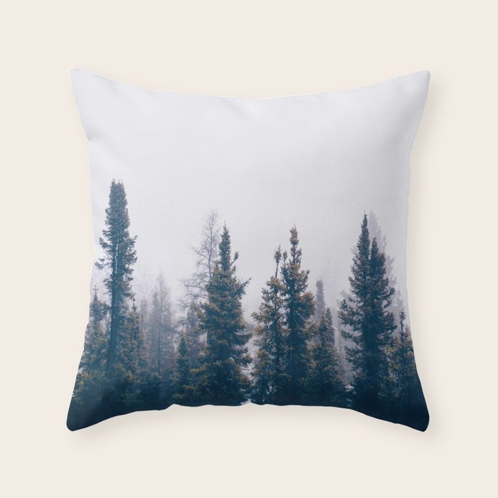 Minimalist Landscape Photo Pine Tree Silhouette Misty Forest Throw Pillow Gallery Image 6