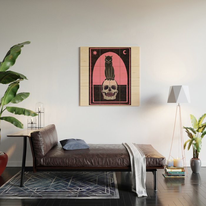 Black Cat on Skull Wood Wall Art Gallery Image 2