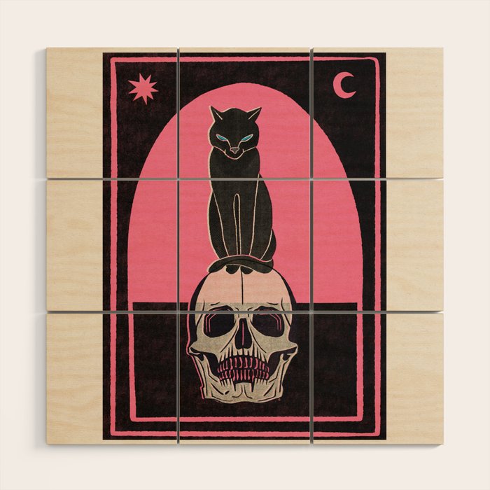 Black Cat on Skull Wood Wall Art Gallery Image 1