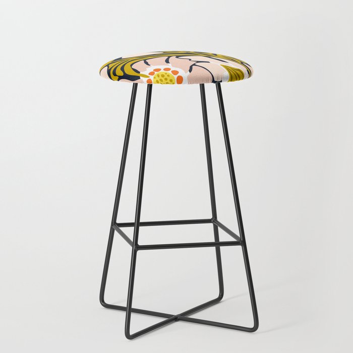 Backyard flower - modern floral illustration Stool Gallery Image 1
