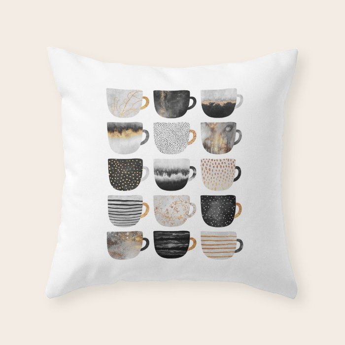 Pretty Coffe Cups 3 - White Throw Pillow Gallery Image 1